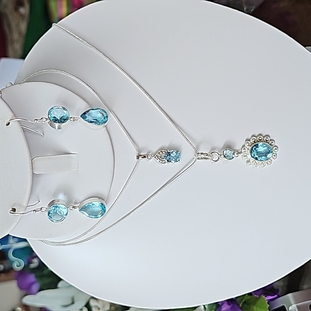 (NWT) Blue Aquamarine 925 Jewelry Set